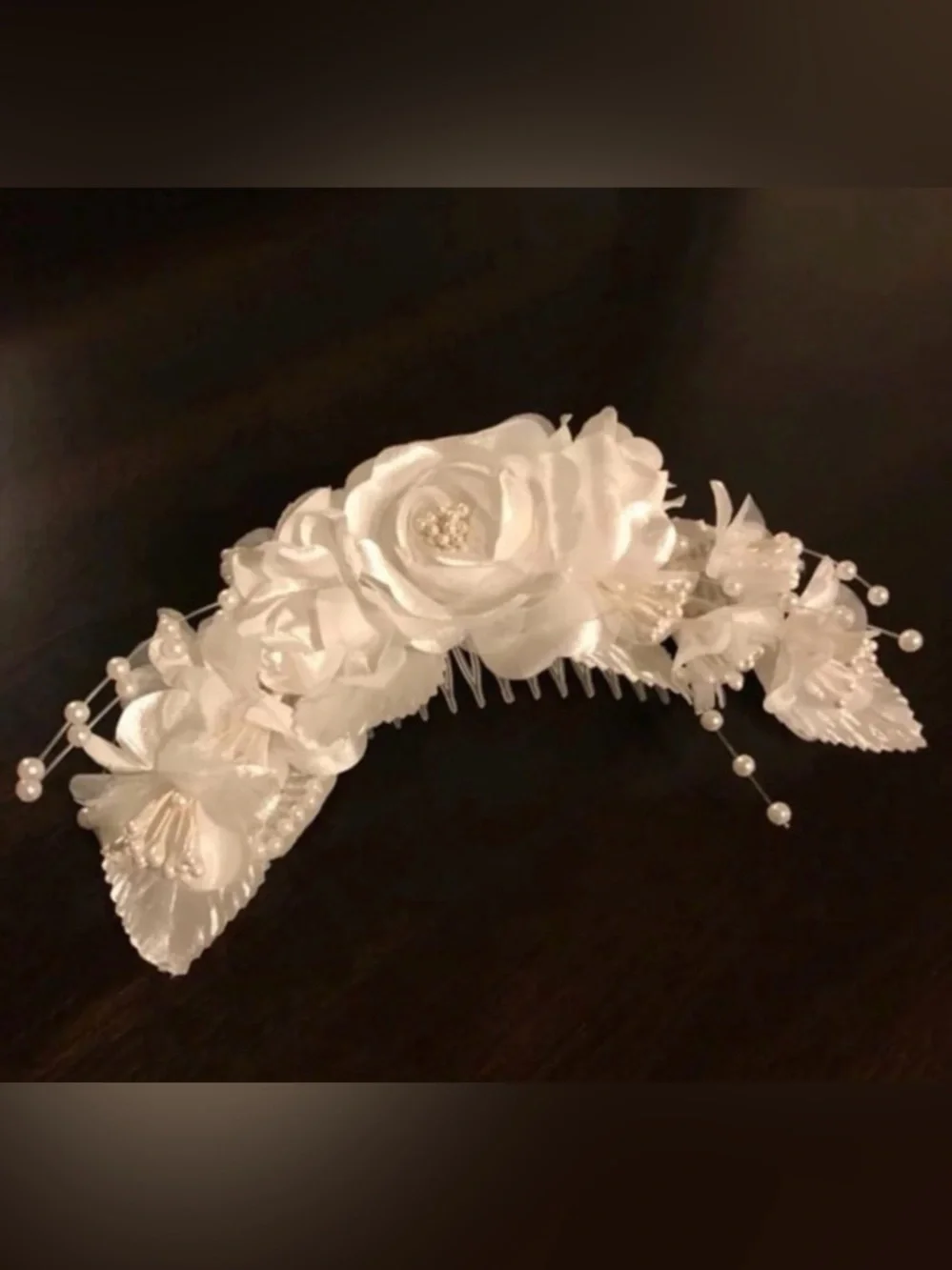 Austrian Crystal Floral Hair Comb | Bridal White Pearl Tiara Clip